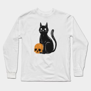 Spooky cat with skull Halloween Long Sleeve T-Shirt